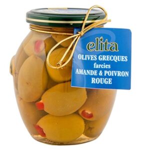 Olives grècques farcies aux amandes et au poivron rouge 390g Elita